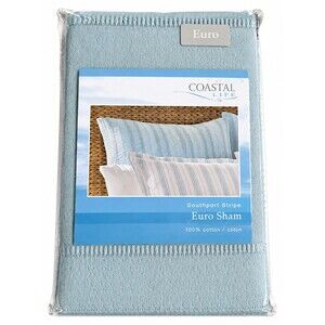 Coastal Life Southport Stripe Euro Pillow Sham 26x26 Blue Cotton Beach Dorm